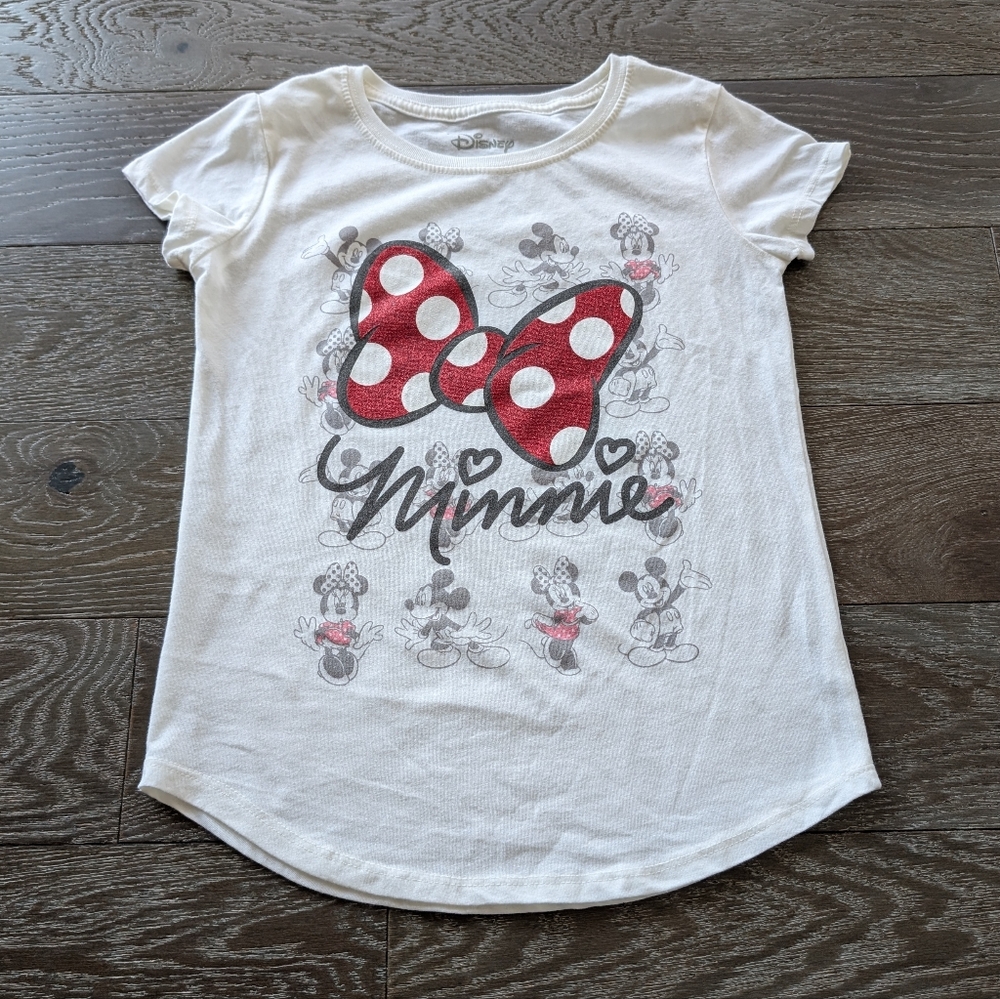 3/$15 - Disney Minnie Mouse Red Polka Dot Bow Short Sleeve Shirt Size Large